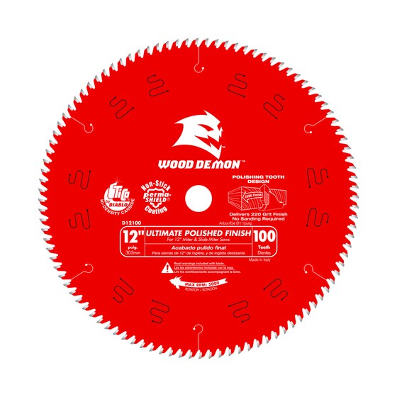 12" x 100-Teeth Wood Demon™ Ultimate Polished Finish Saw Blade for Wood