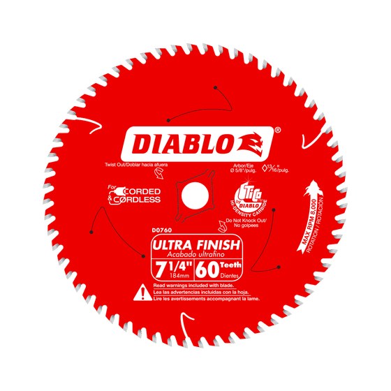 7-1/4" x 60-Teeth Ultra Finish Carbide Saw Blade for Wood