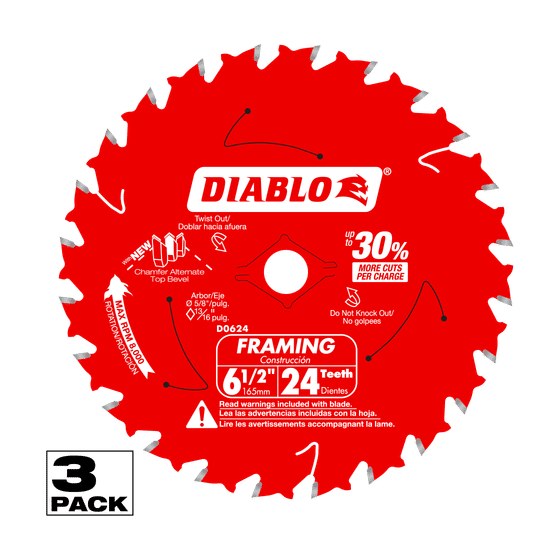 6-1/2" x 24-Tooth Framing Saw Blades for Wood (3-pk)