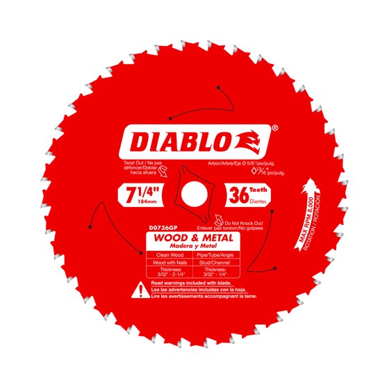 7-1/4" x 36-Teeth Carbide Saw Blade for Wood and Metal