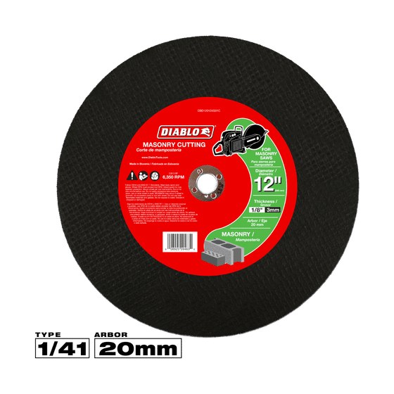 12" x 1/8" x 20mm High Speed Masonry Cut-Off Disc