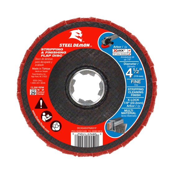 Steel Demon™ 4-1/2" Fine-Grit Stripping and Finishing Flap Disc for X-LOCK™ and 7/8" Arbor Angle Grinders