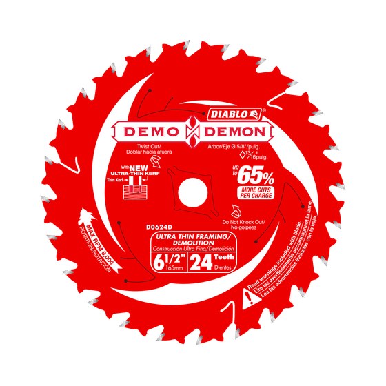 6-1/2" x 24-Teeth Demo Demon™ Ultra-Thin Framing/Demolition Saw Blade for Wood