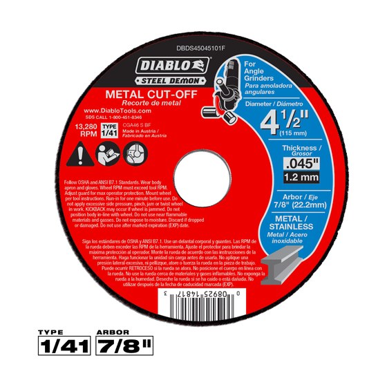 4-1/2" Type 1 Steel Demon™ Metal Cut-Off Disc
