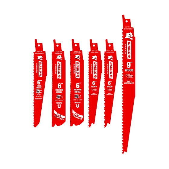 Bi-Metal Reciprocating Saw Blade Set for Wood and Metal Demolition (6-pc)